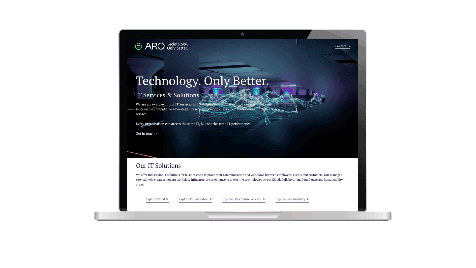 A laptop showing the ARO website